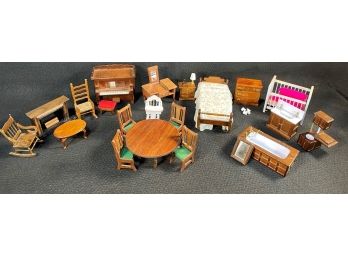 Doll House Furniture-bathroom, Bedroom, Fireplace & Rockers, Piano (music Box), Dining Set, Crib & Highchair