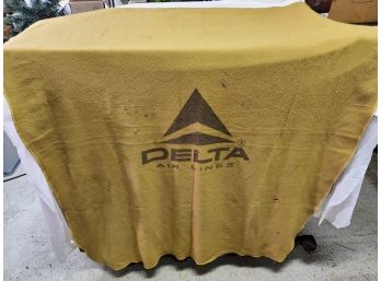 Vintage Delta Airlines Mustard Yellow & Brown Passenger Blanket With Monsanto Tag