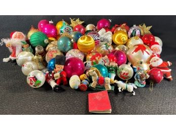 Vintage Glass, Silk Thread & Plastic Ornaments-also Miniature Bible Verses Book