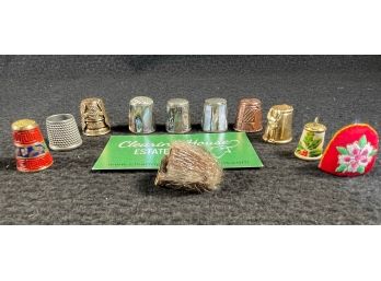 Vintage Thimble Collection Including Sterling Silver, Alpaca, Lillian Vernon, Abalone, Fur & More