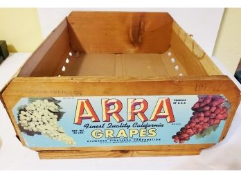 Vintage ARRA Grape Fruit Shipping Wooden Storage Crate