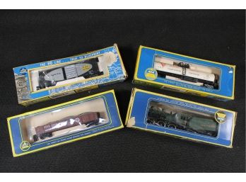 Vintage Group Of Four HO Train Cars From AHM Featuring 678 Southern Steam Locomotive & Tender, Tanker, Gondola