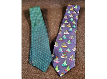 Two Vintage Men's Holiday Christmas Neckties - Both By Alynn Neckwear