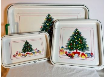 Vintage Saltera Christmas Nesting Trays, Set Of 3 Christmas Tree Design