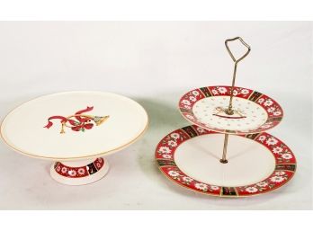 Vintage Charlton Hall By Kobe Japan Classic Traditions Holiday Themed Cake Stand & Dessert Trays