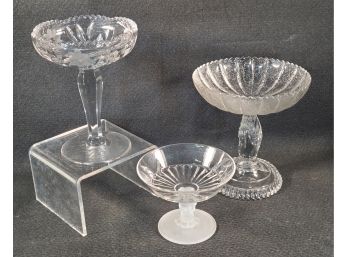 Trio Of Vintage Glass Pedestal Candy Dishes