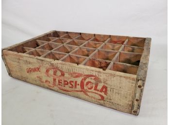 Vintage Pepsi Cola Wood Bottle Crate Carrier - Holds 24 Bottles