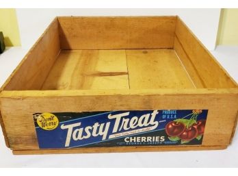 Vintage Wood Tasty Treat Cherries Fruit Shipping Storage Crate