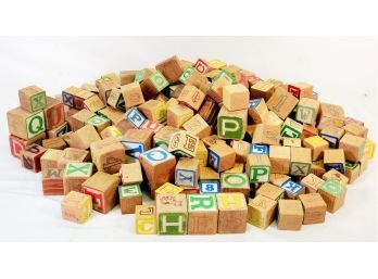 Huge Mixed Lot Of Vintage Wood Toy Blocks