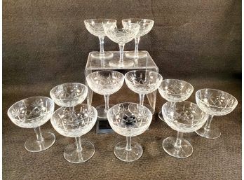 Twelve Vintage Cut Clear Champagne Glasses