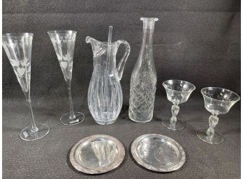 Vintage Crystal Bar Lot Featuring Lenox Water Pitcher & More