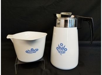 Vintage Corning Ware Blue Cornflower 9-cup Coffee Percolator & 1-quart Sauce Maker