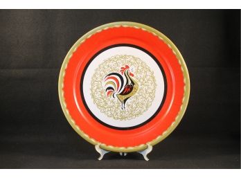 Vintage 1960'S Large Vibrant Red Rooster Tin Retro Chicken 19' Round Tray / Platter