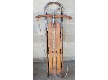 Vintage Silver Streak Wood & Steel Snow Sled 54.5' Long