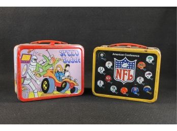 Vintage Pair Of Metal Lunch Boxes Including Speed Buggy & The NFL Lunch Box