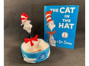 Retro 2003 Hershey's Official Movie Merchandise, Cat In The Hat  Candy Bowl & 1985 Copy-cat In The Hat Book