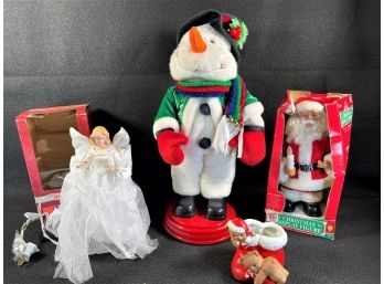 Lovely, Sylvania White Angel Tree Topper, Large Snowman & A Never Used Santa