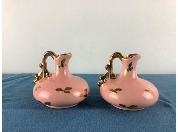 Pair Of Pink And Gold Small Pitchers