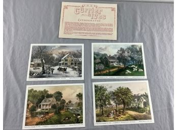 4 Vintage Currier And Ives Lithograph Prints And A Norman Rockwell Lithograph Print