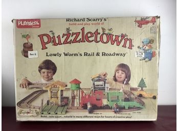 Vintage Richard Scarry's Puzzletown Lowly Worm's Rail & Roadway In Original Box