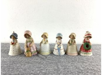 Lot Of 6 Holly Hobbies Porcelain Bells