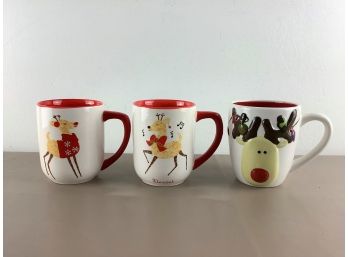 Lot Of 3 Reindeer Coffee Mugs