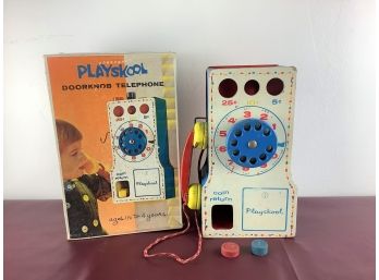 Vintage Playskool Doorknob Telephone In Original Box