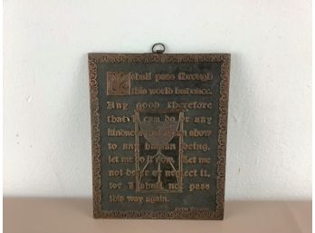 I Shall Pass Prayer Metal Plaque