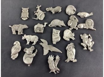 Lot Of 19 Mixed Animals Pewter Refrigerator Magnets