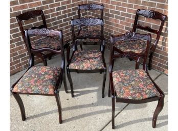 Six Vintage Flower Back Chairs With Mahogany Finish