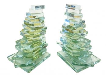 Italian Modernist Art Glass Pyramid Shaped Bookends