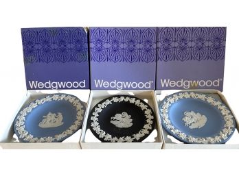 Three Wedgwood Sweet Dishes In Blue And Black Jasper (B)