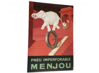 Vintage French Tire Advertisement Poster Print 'Pneu Imperforable Menjou' By E. Morgue 19.5' X 27.5'