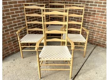 Four Modern Ladder Back  Chairs With Webbed Seats