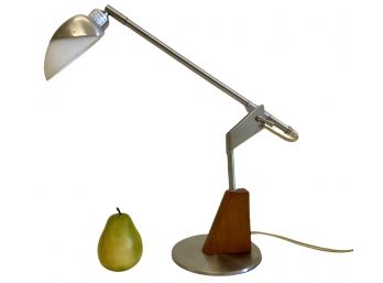 MCM Brushed Nickel And Teak Desk Lamp