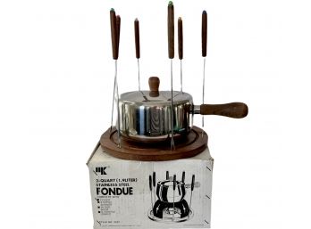 MCM 'MK' Stainless Steel  And Teak Fondue Set Circa 1975