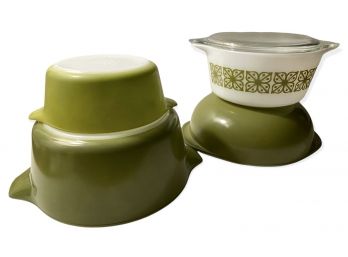 Collection Of Four Green Pyrex Bowls