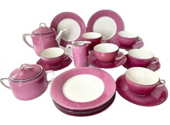 Rare Antique Pink Fine Bone China Tea Service For Six