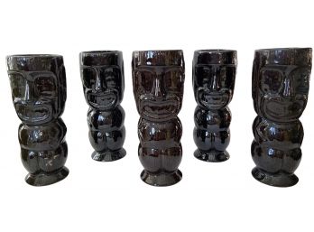 Set Of Five Vintage Ceramic Tiki Mugs