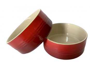 Pair Of Cerise Le Creuset Small Souffle Or Pet Food Bowls 1Qt