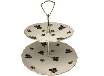 Vintage Lefton Holly Hand Painted China Two Tier Serving Tray