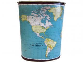 Vintage Rand McNally Map Of The World Waste Paper Basket