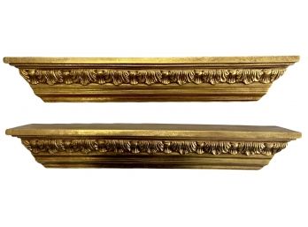 Pair Of Golden Accent Wall Shelves