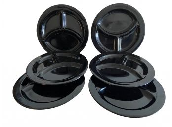 Six MCM Black Fondue Glass Plates