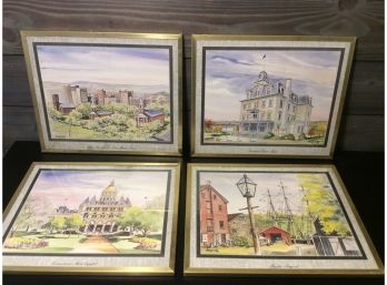 4 Framed Connecticut Building Prints - See Description