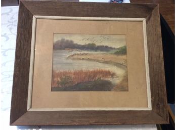 Vintage Beach Scene Print With Large Frame