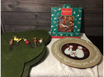 Christmas Lot With Tree Skirt, Disney Plate And More