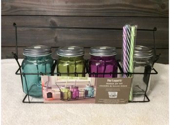 Pier One Colored Mason Jar Set Straws And Rack