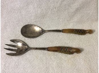 Vintage Serving Fork And Spoon Set - Handles In The Shape Of Birds