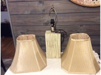 Wood Tree Block Lamp With 2 Lamp Shades